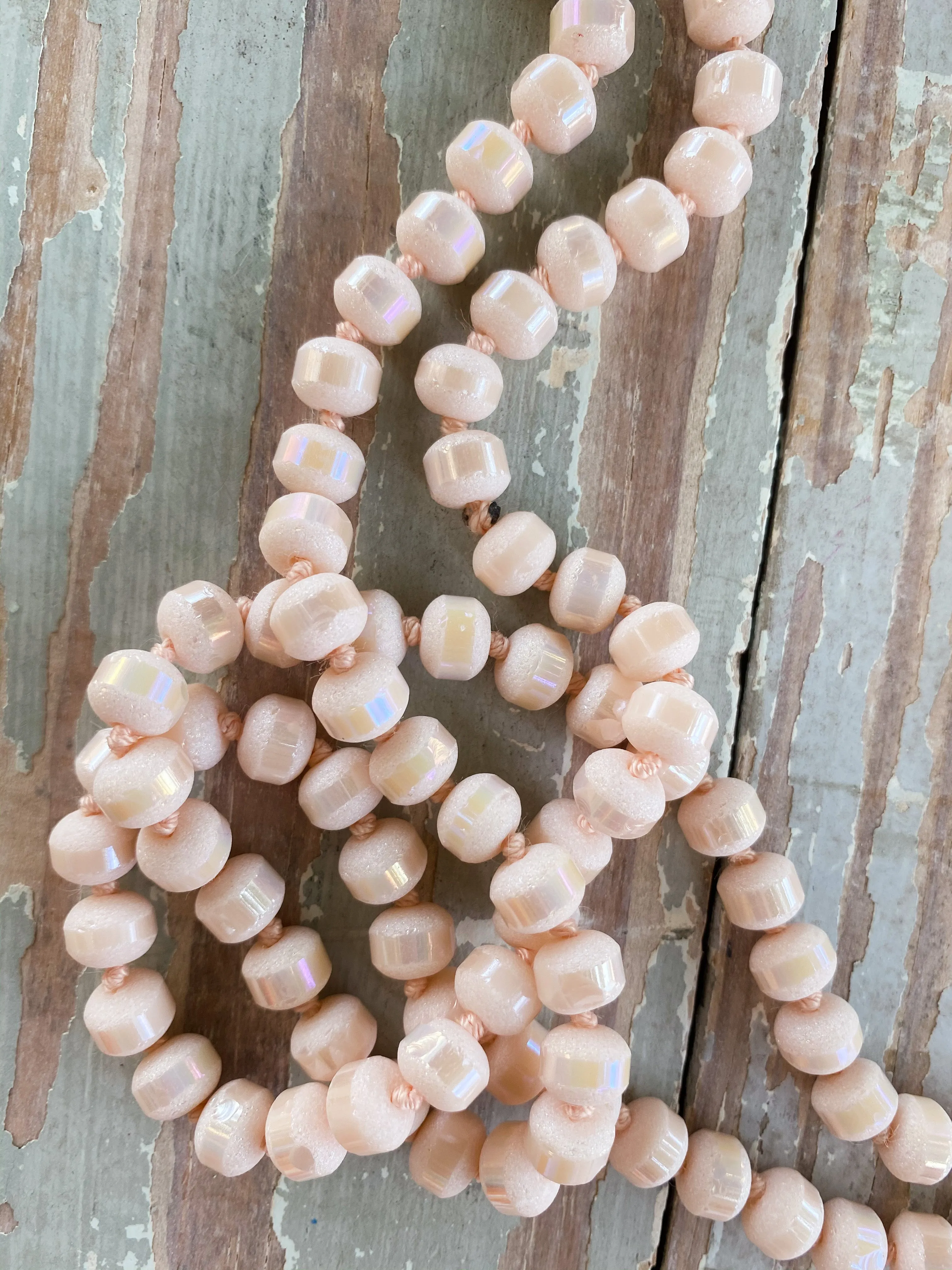 60" Bead Necklace || Frosted Light Peach