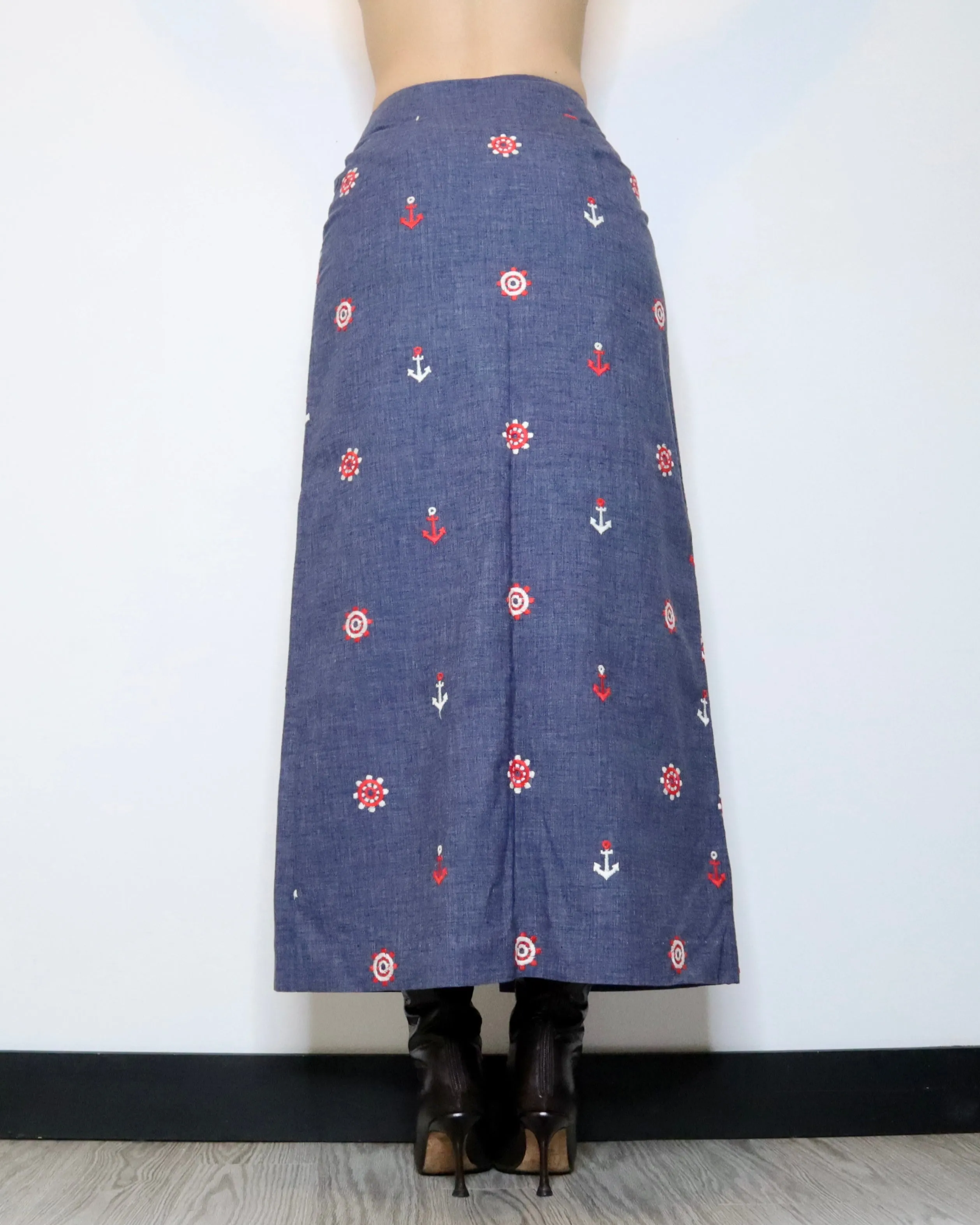 70s Denim Maxi Skirt (S)
