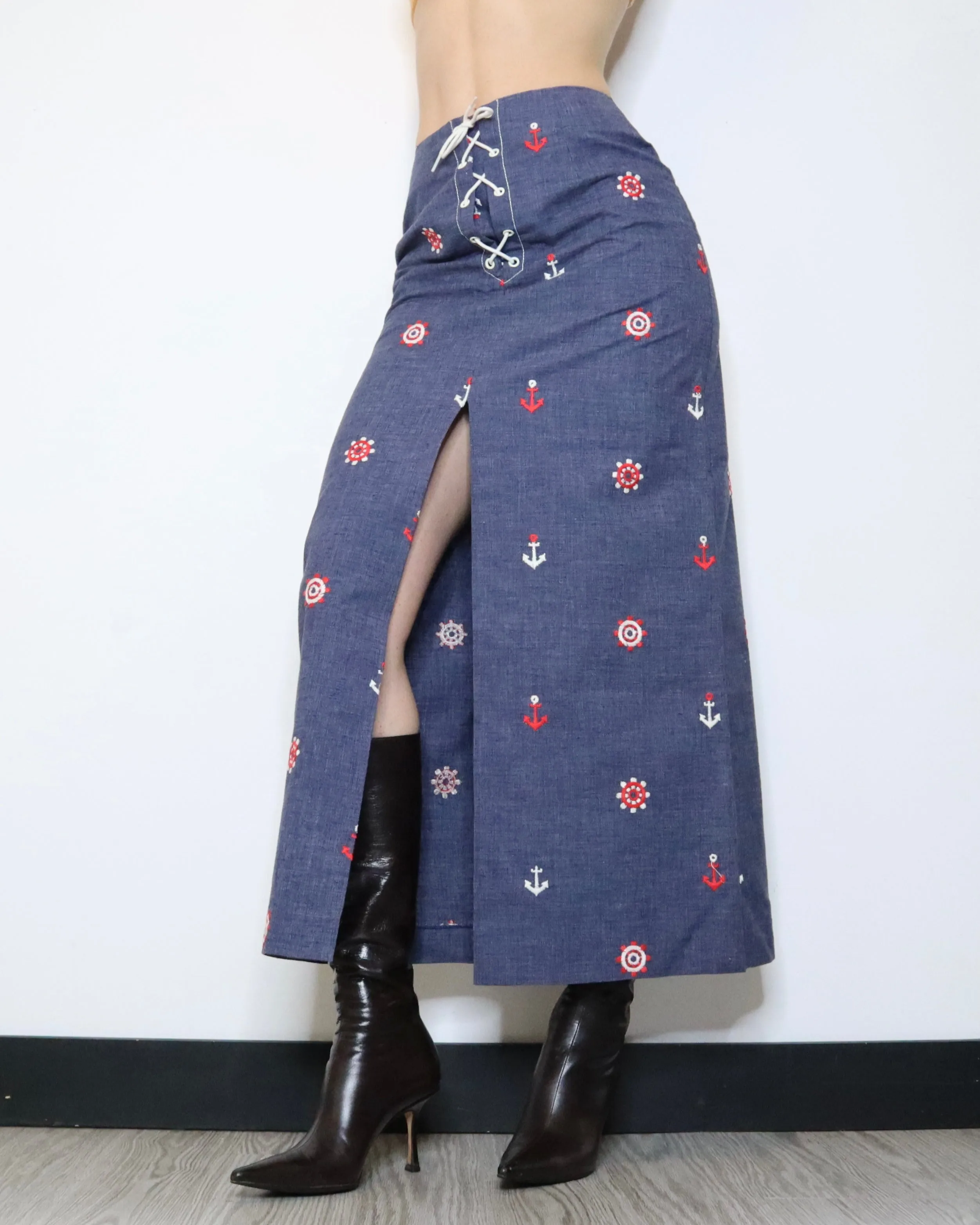 70s Denim Maxi Skirt (S)