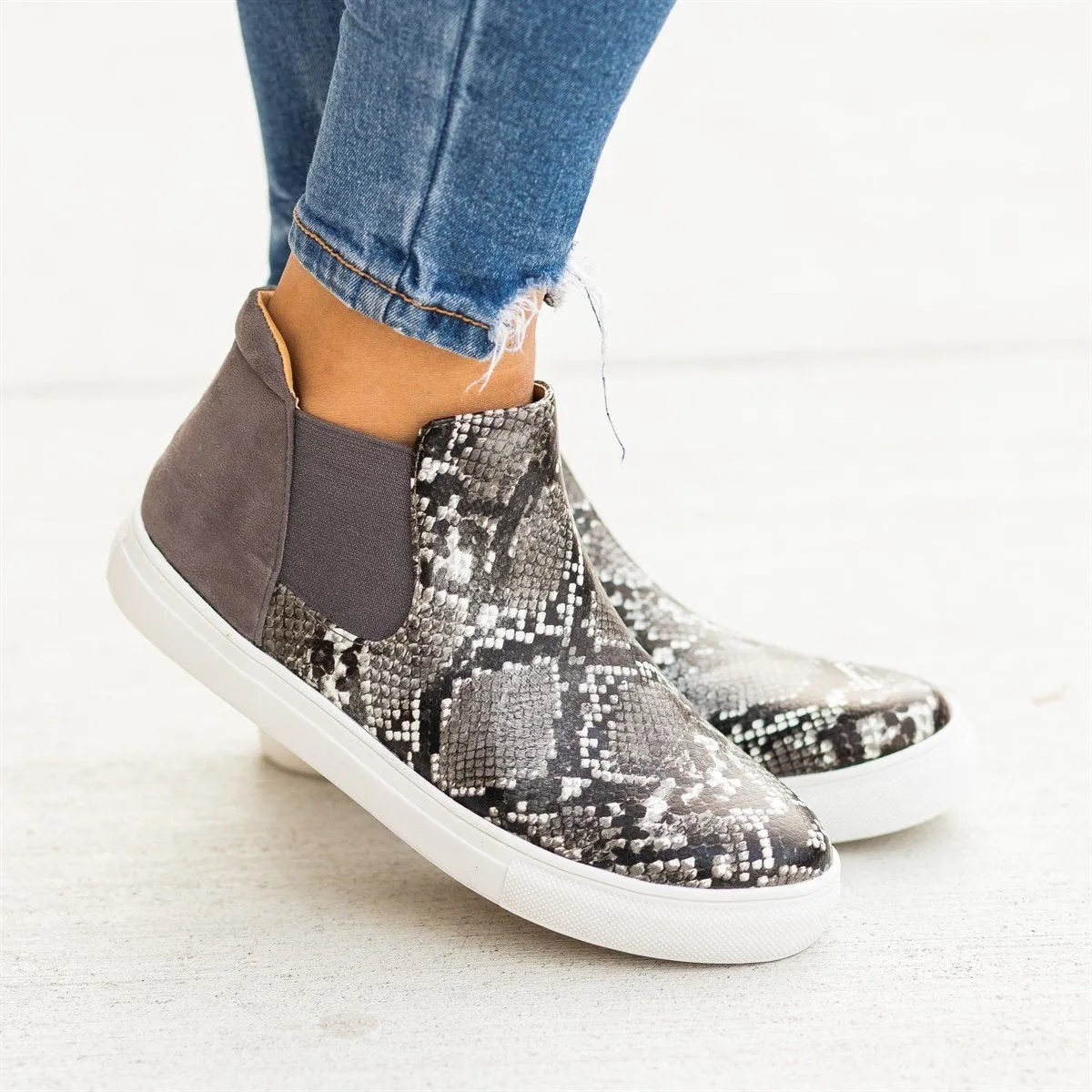 Animal Print Slip-On Ankle Sneakers