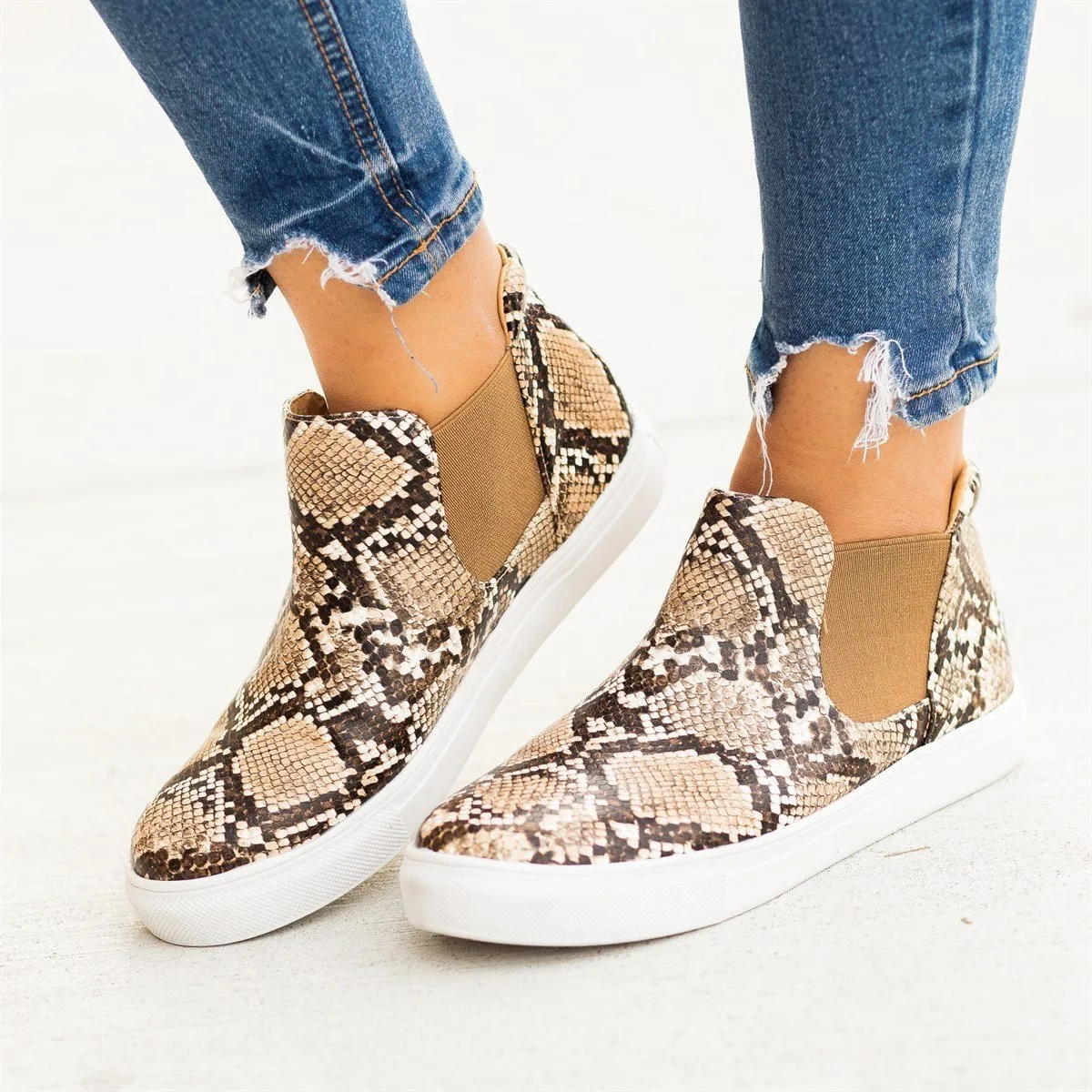 Animal Print Slip-On Ankle Sneakers