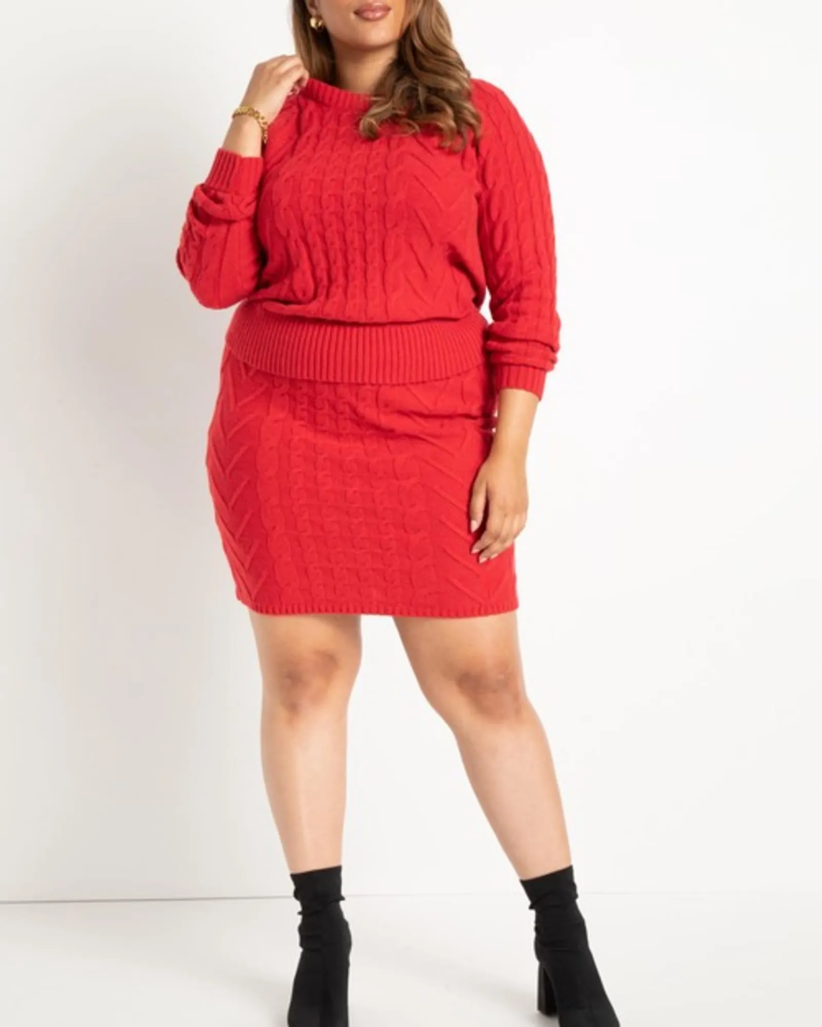 Aurelia Cable Detail Sweater | Tango Red