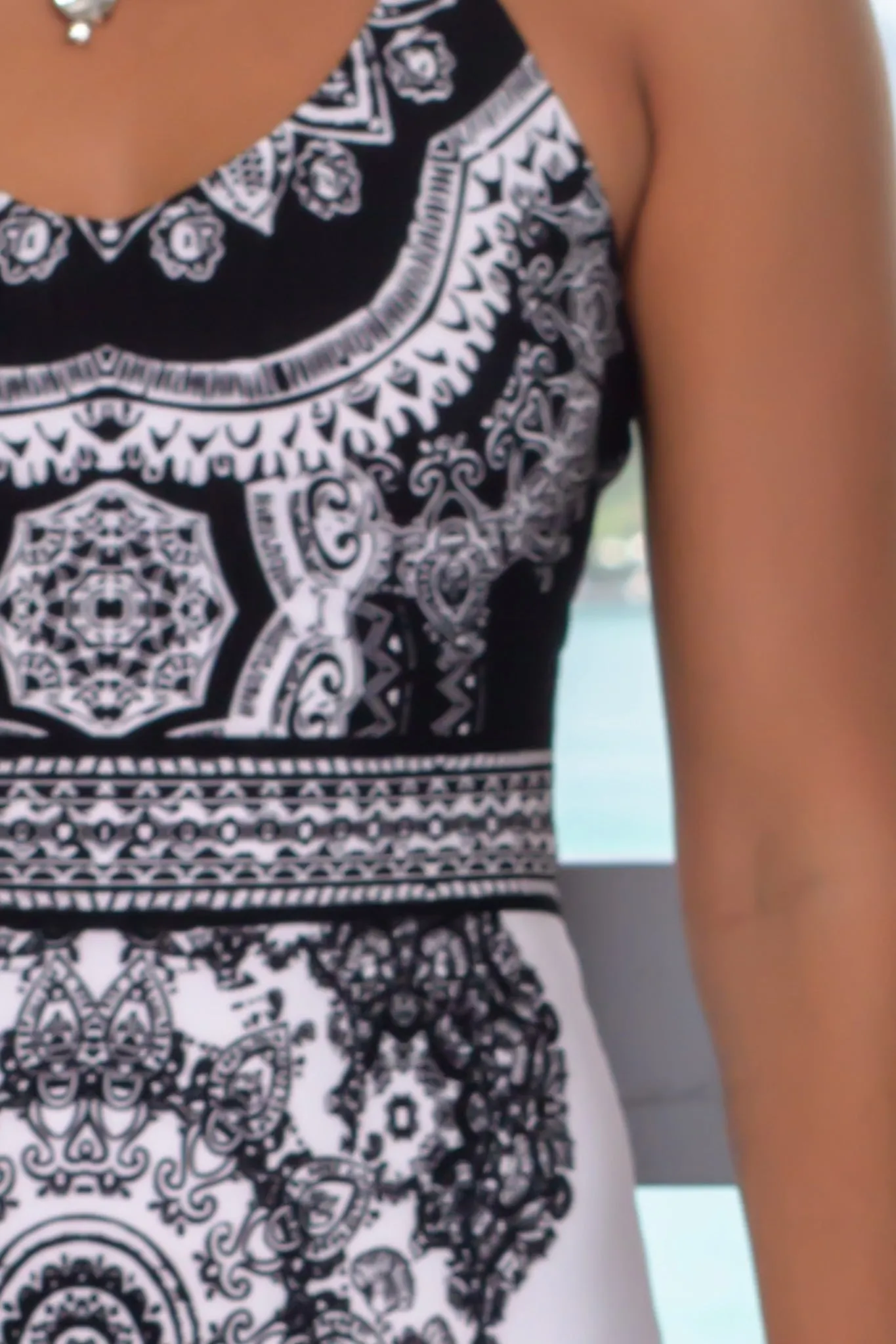 Black and White Printed Maxi Dress with Slits