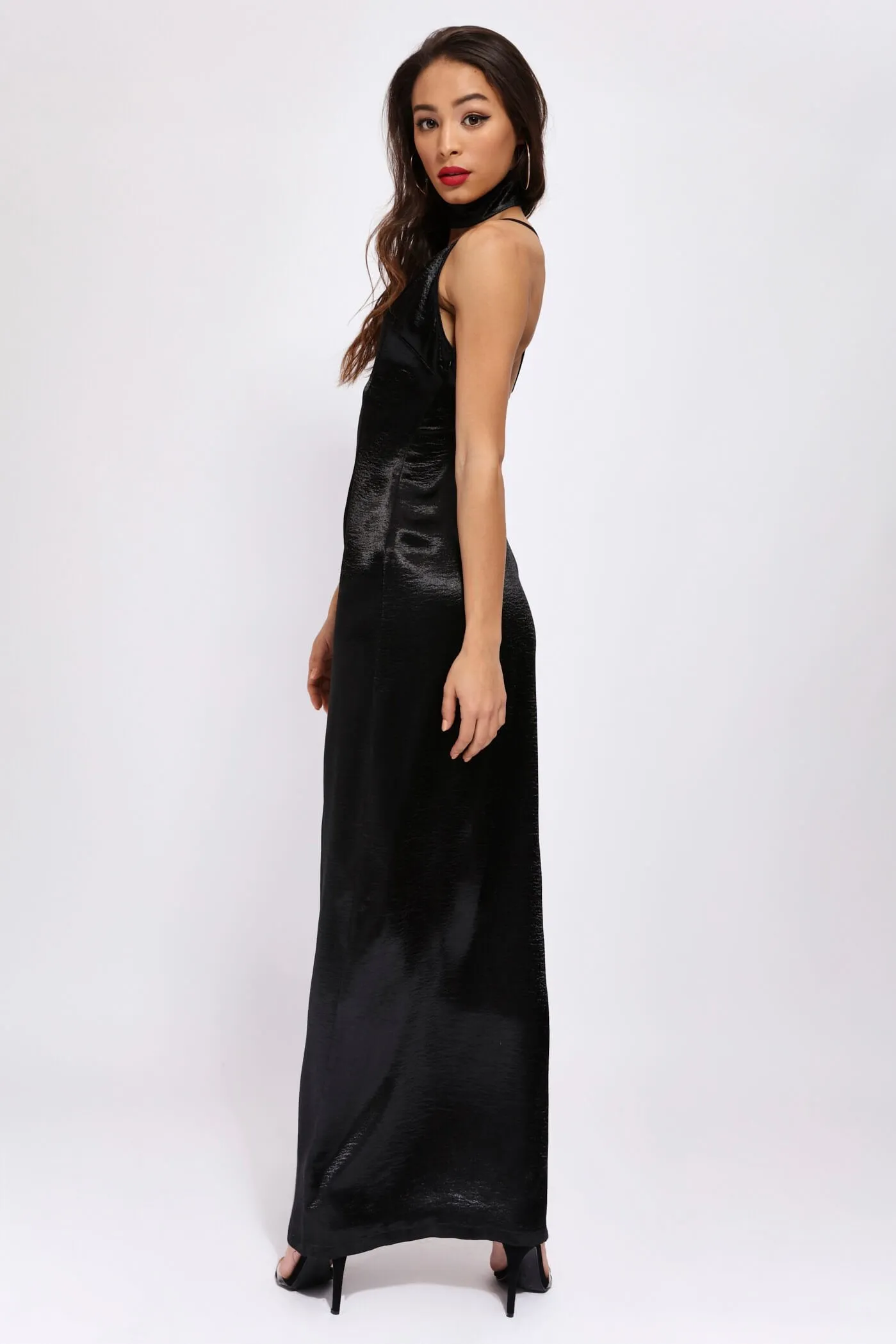 Black Choker Maxi Dress With Split
