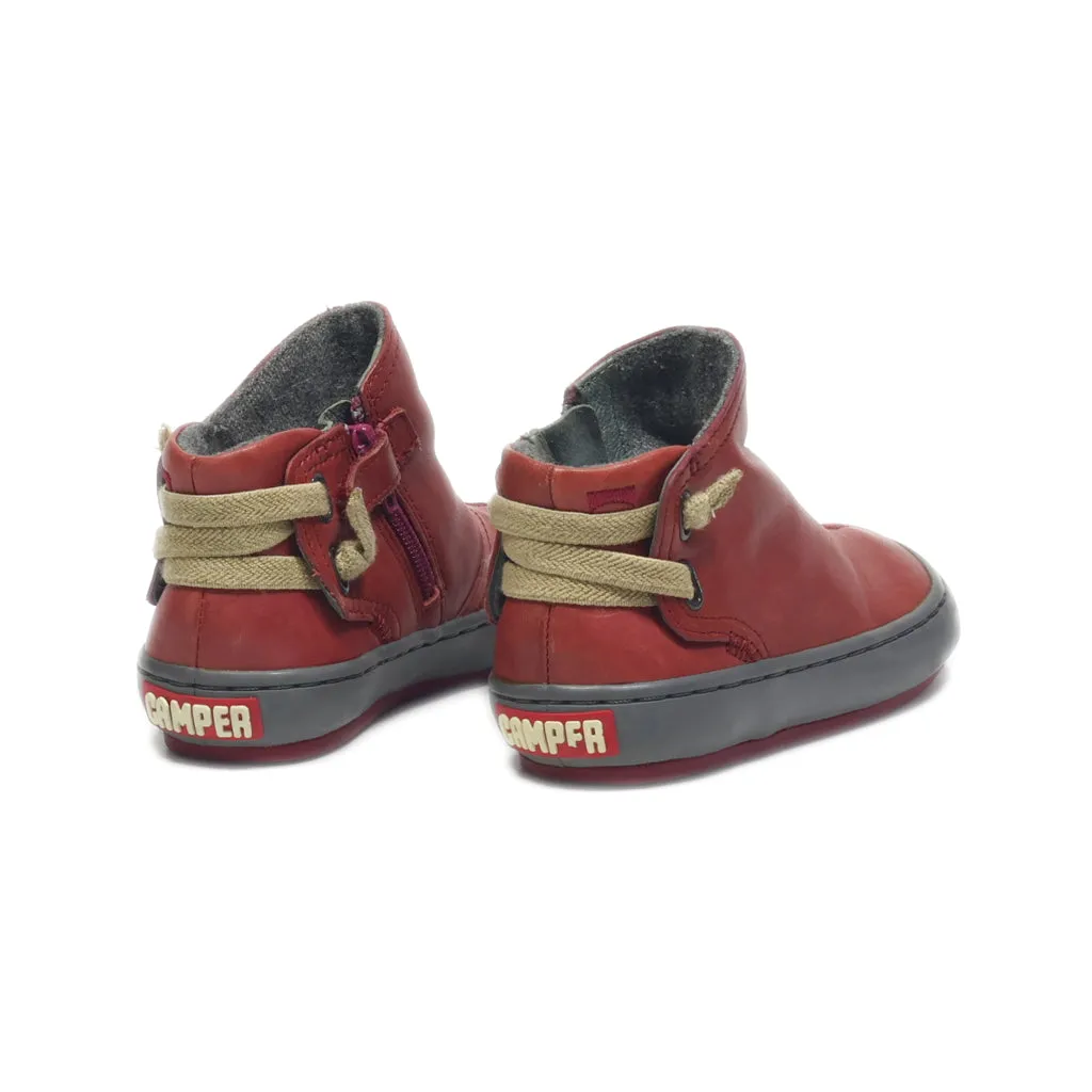Camper Ankle Boots Leather Maroon Colour For Kids