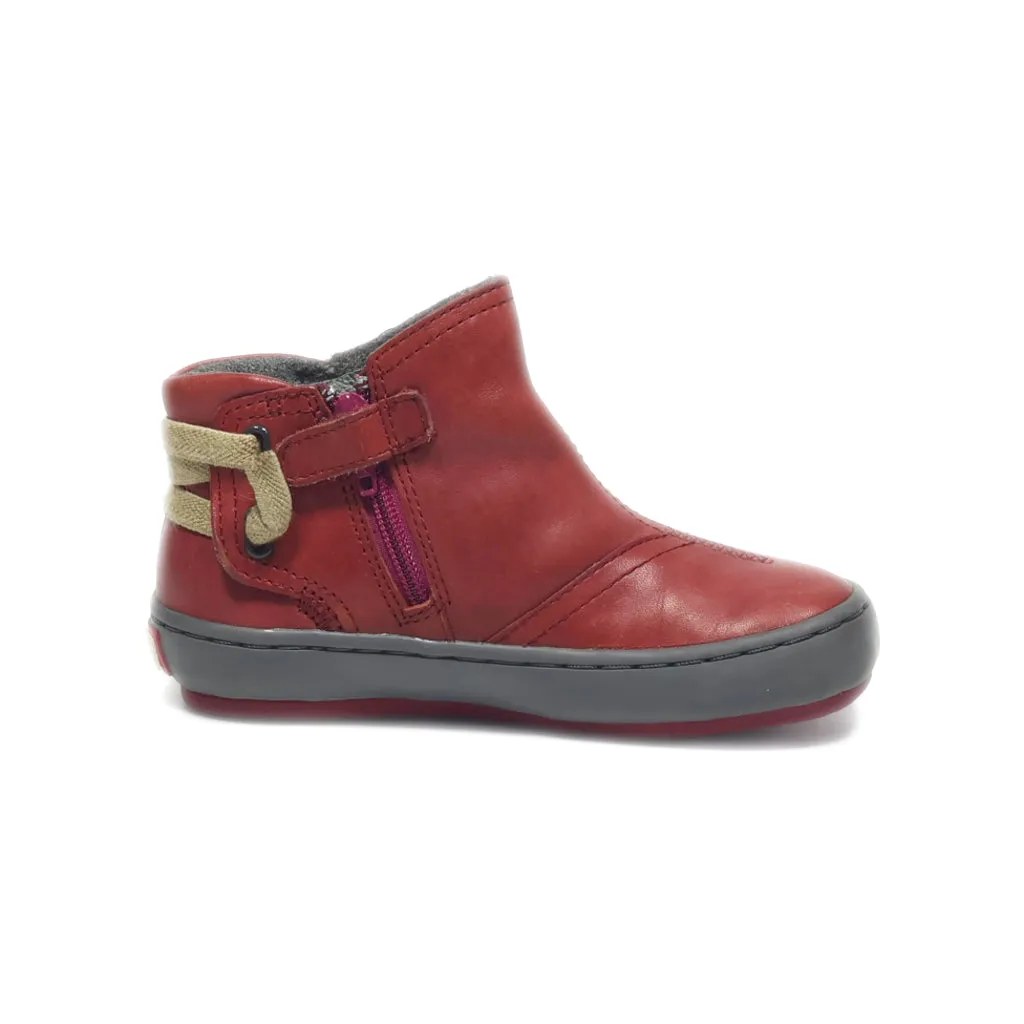 Camper Ankle Boots Leather Maroon Colour For Kids