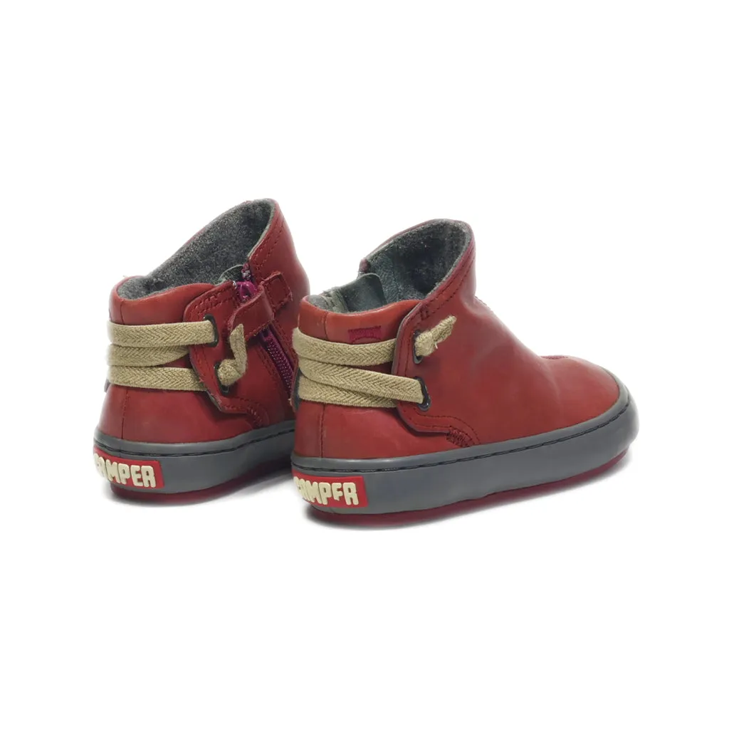 Camper Ankle Boots Leather Maroon Colour For Kids