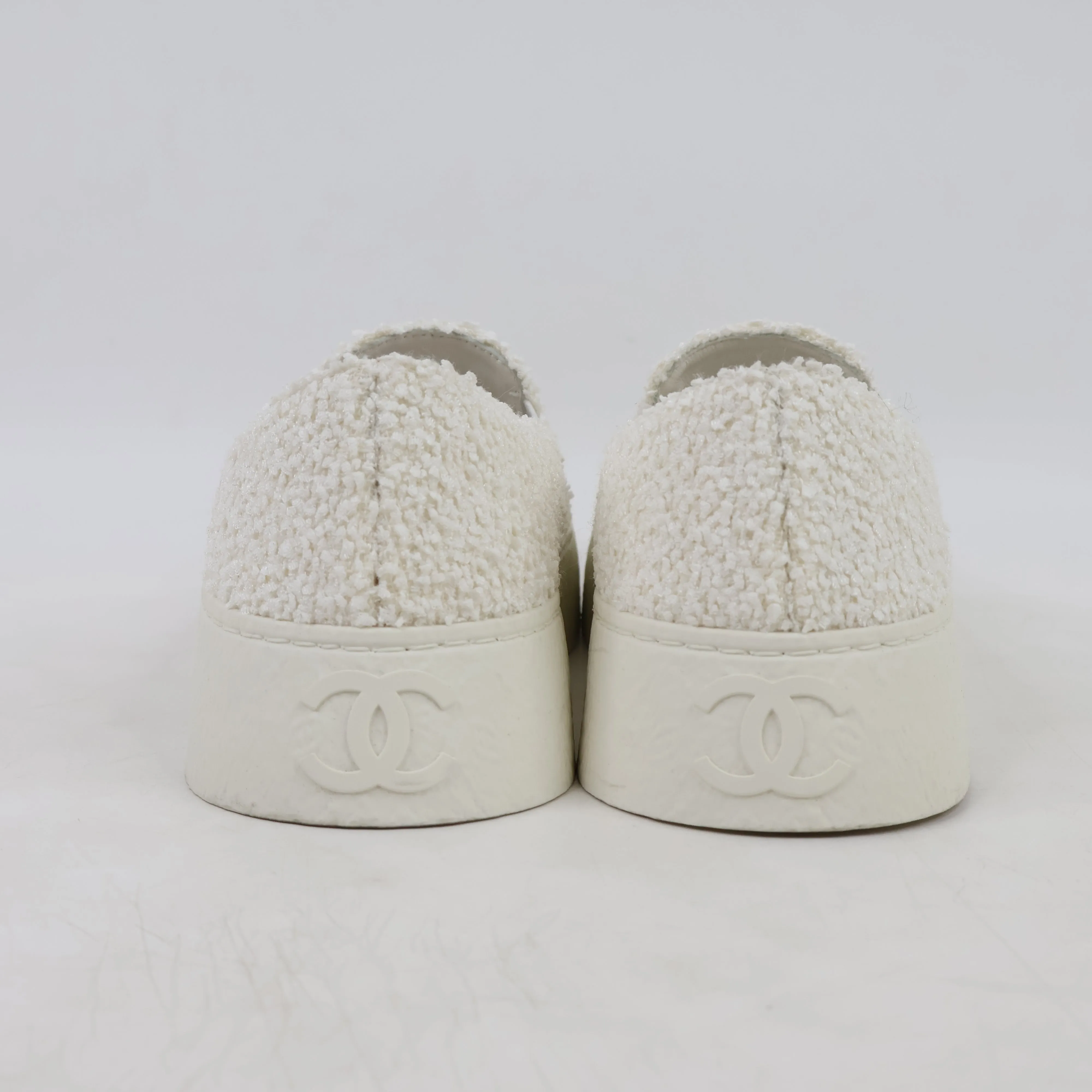 Chanel Sneakers Slip-On Tweed White 36