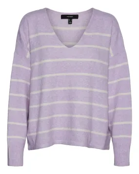 Dahlia Long Sleeve V-Neck Top | Lilac / White