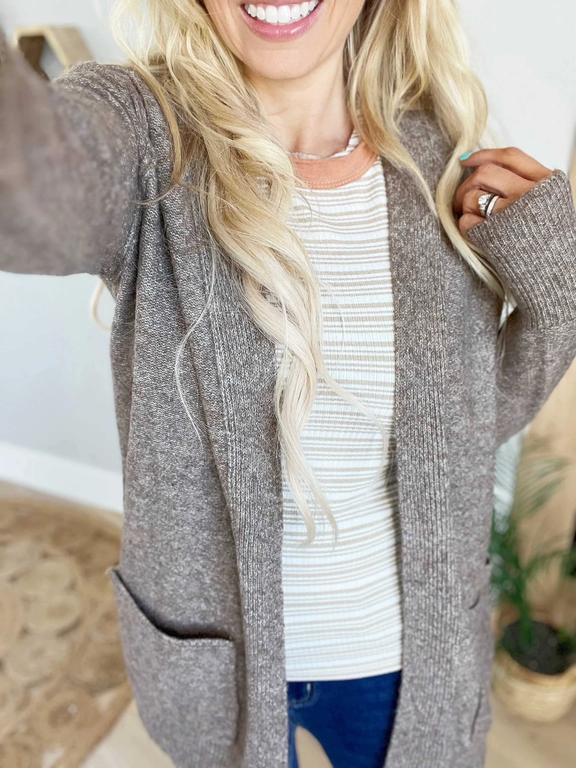 Don't Get Me Down Sweater Cardigan in Mocha (SALE)