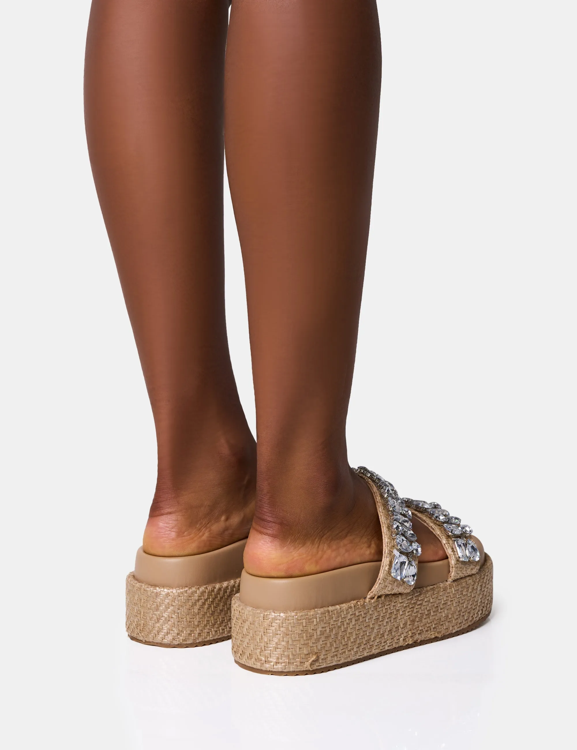 Duchess Natural Raffia Double Strap Platform Slider Sandals