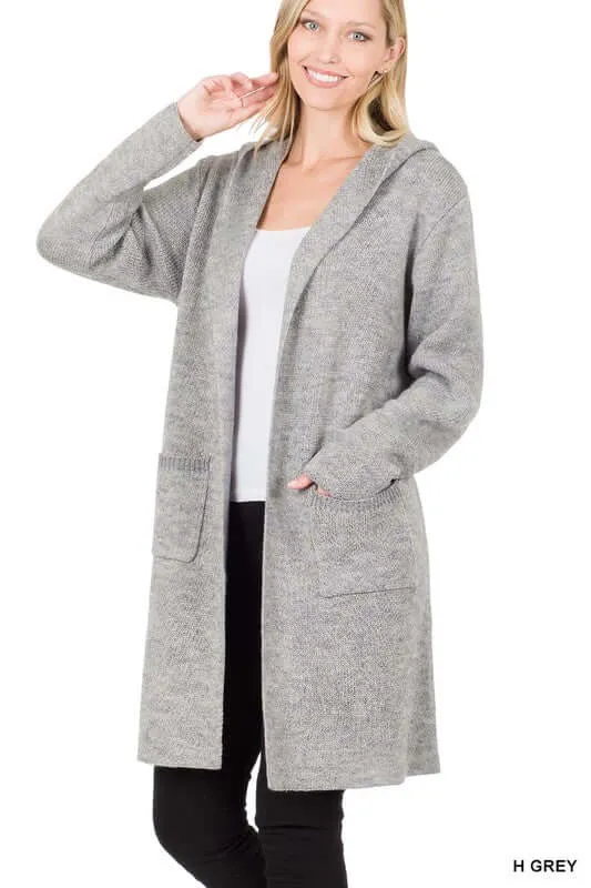 Essential Hooded Open Front Long Cardigan