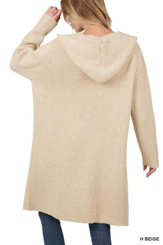 Essential Hooded Open Front Long Cardigan