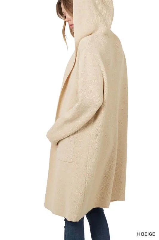 Essential Hooded Open Front Long Cardigan