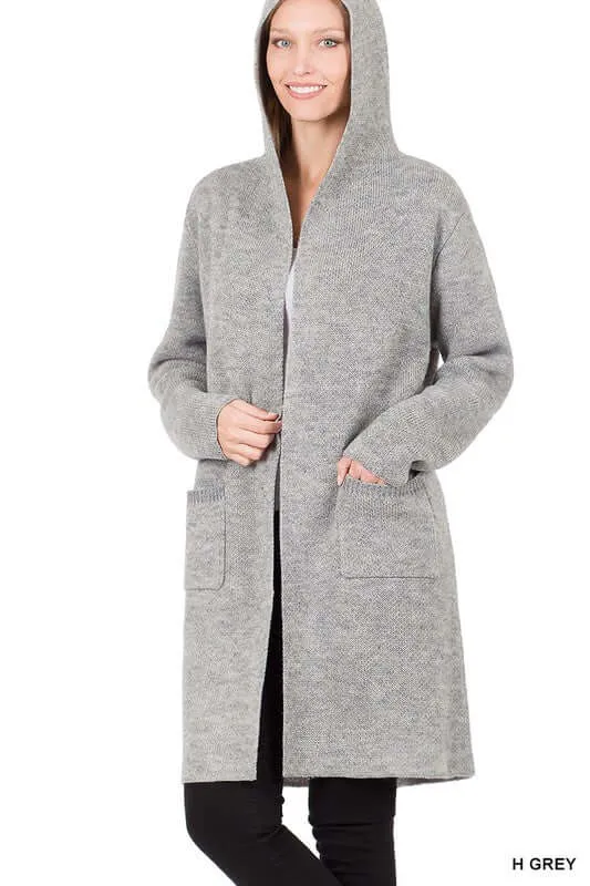 Essential Hooded Open Front Long Cardigan