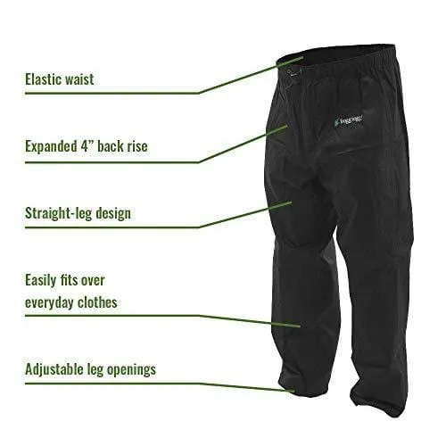 Frogg Toggs Pro Action Water-Resistant Rain Pant, Black, Size Large
