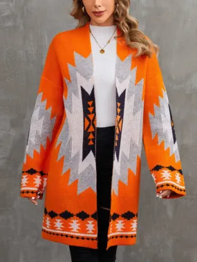 Geo Knitted Open Front Longline Cardigan