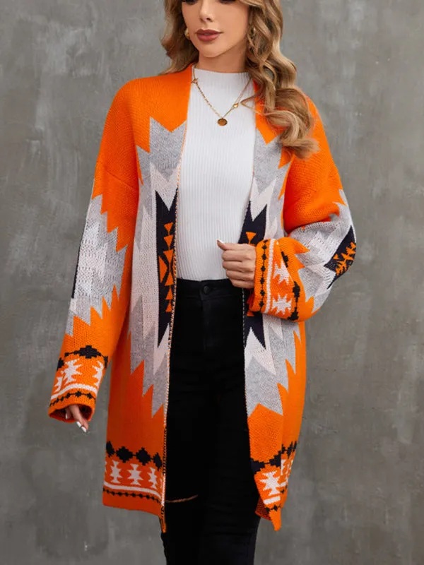 Geo Knitted Open Front Longline Cardigan