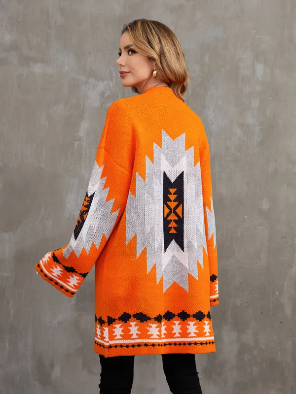 Geo Knitted Open Front Longline Cardigan