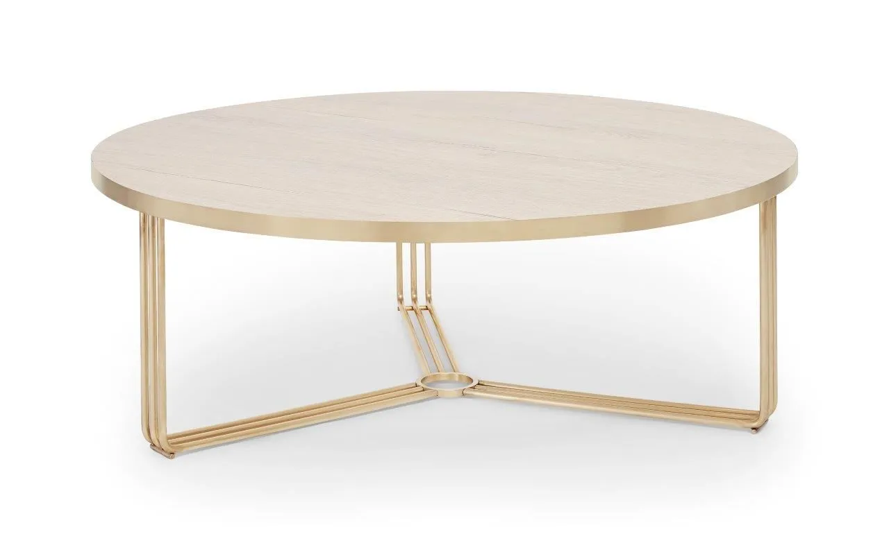 Gillmore Space Finn Collection Large Circular Coffee Table with  Brass Frame