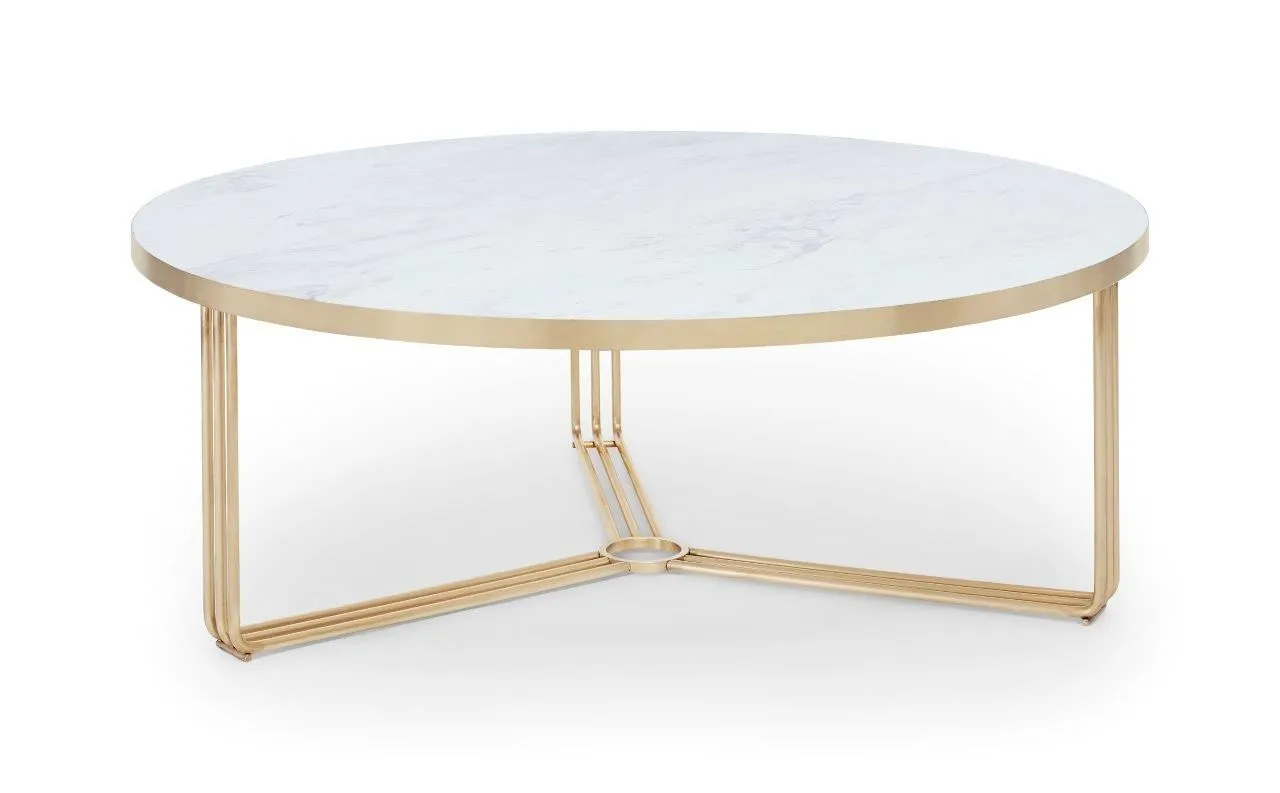 Gillmore Space Finn Collection Large Circular Coffee Table with  Brass Frame