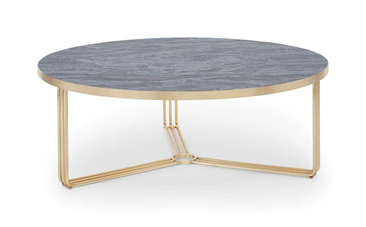 Gillmore Space Finn Collection Large Circular Coffee Table with  Brass Frame
