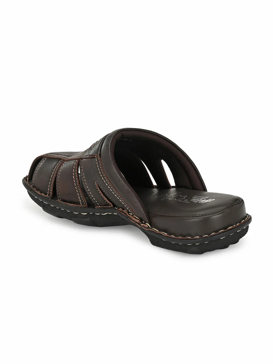 Hitz Men's Brown Leather Comfort Slippers