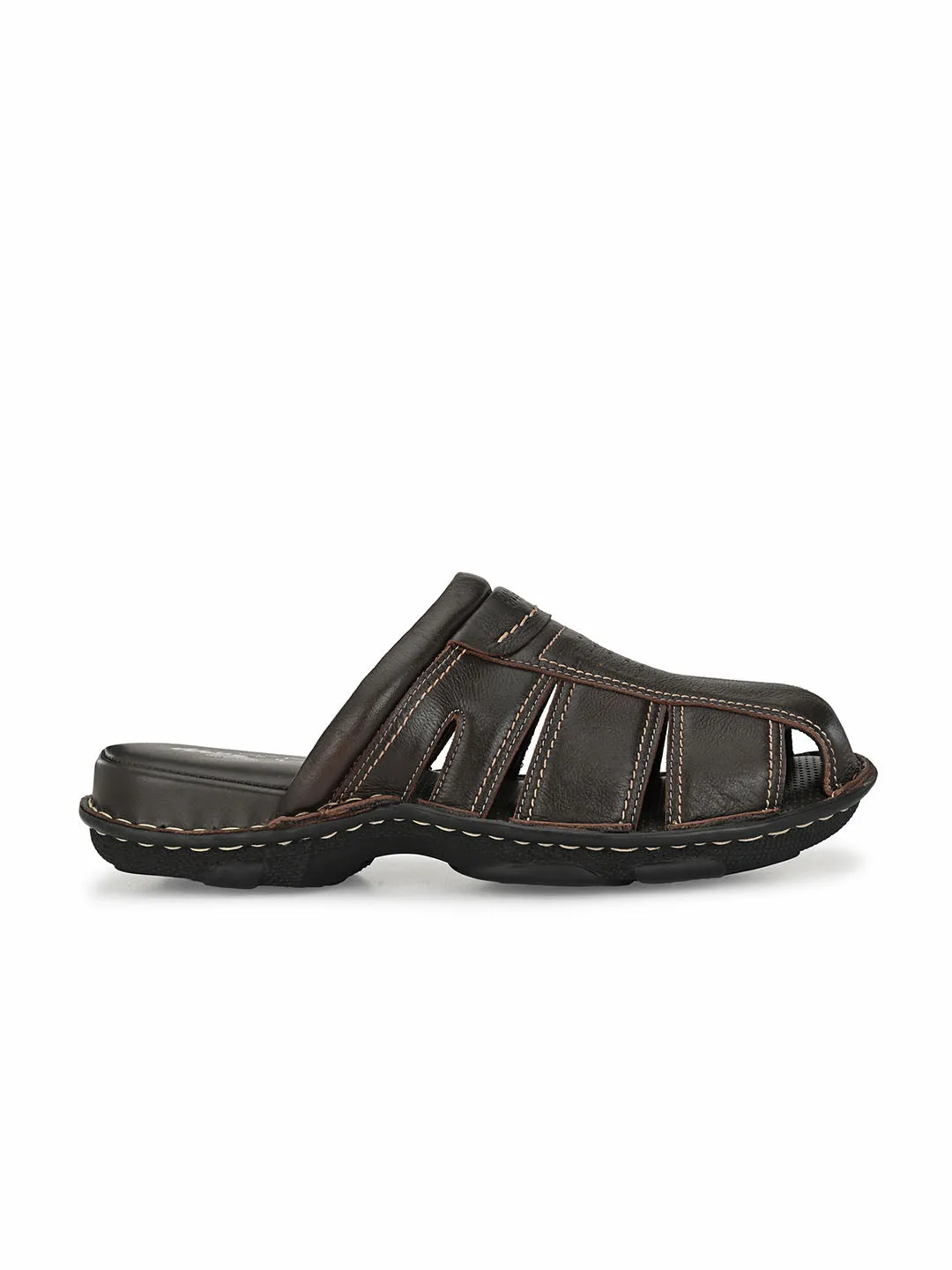Hitz Men's Brown Leather Comfort Slippers