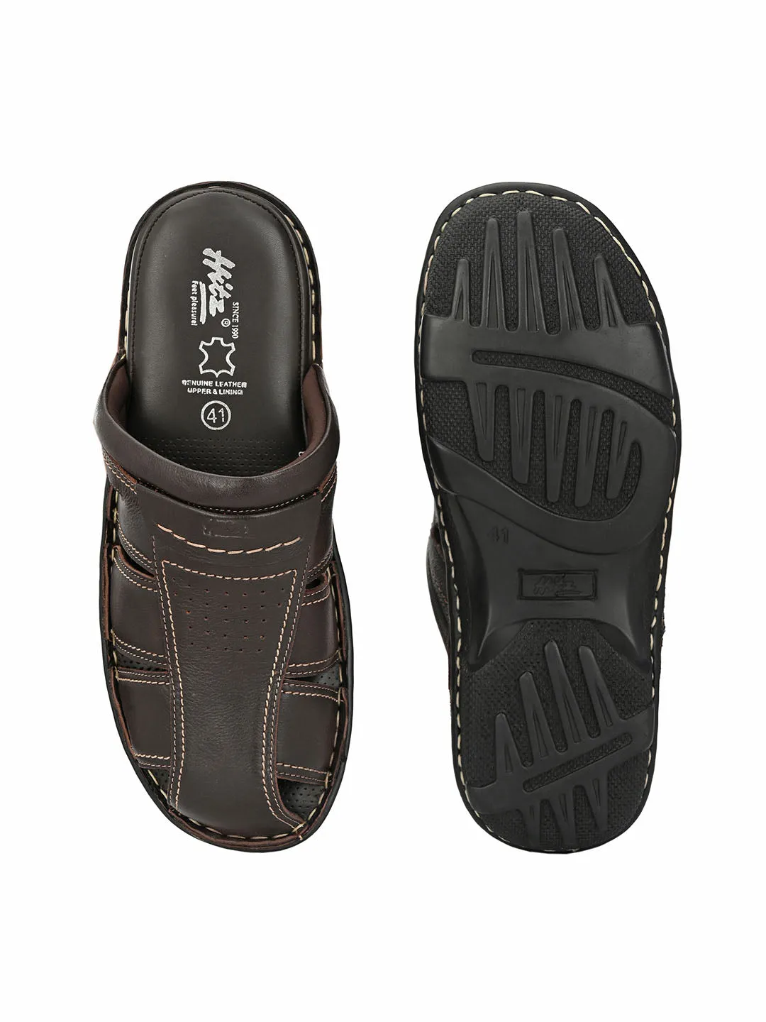 Hitz Men's Brown Leather Comfort Slippers