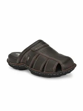 Hitz Men's Brown Leather Comfort Slippers