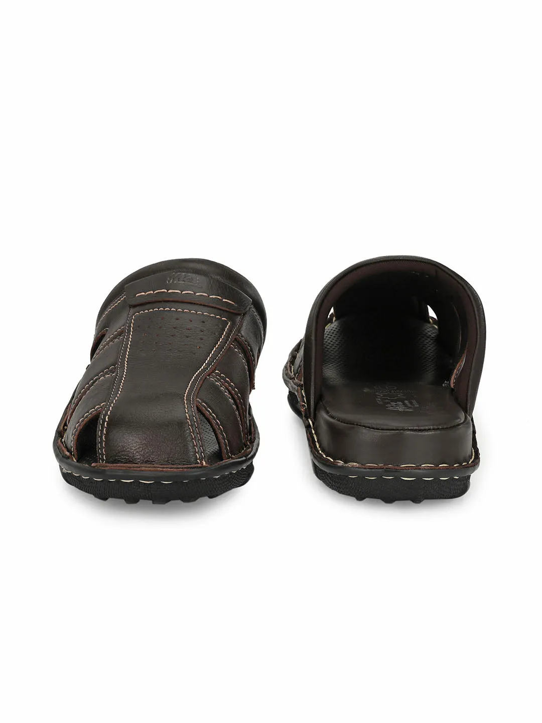Hitz Men's Brown Leather Comfort Slippers