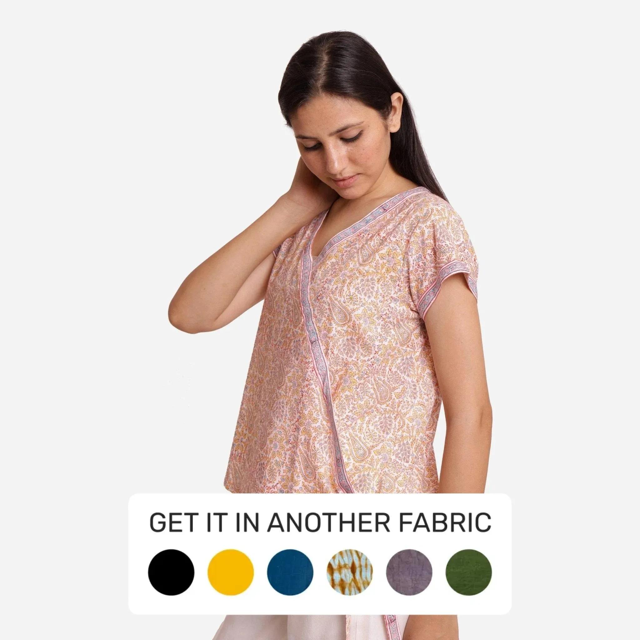 Light Yellow Paisley Block Printed Cotton Wrap Top