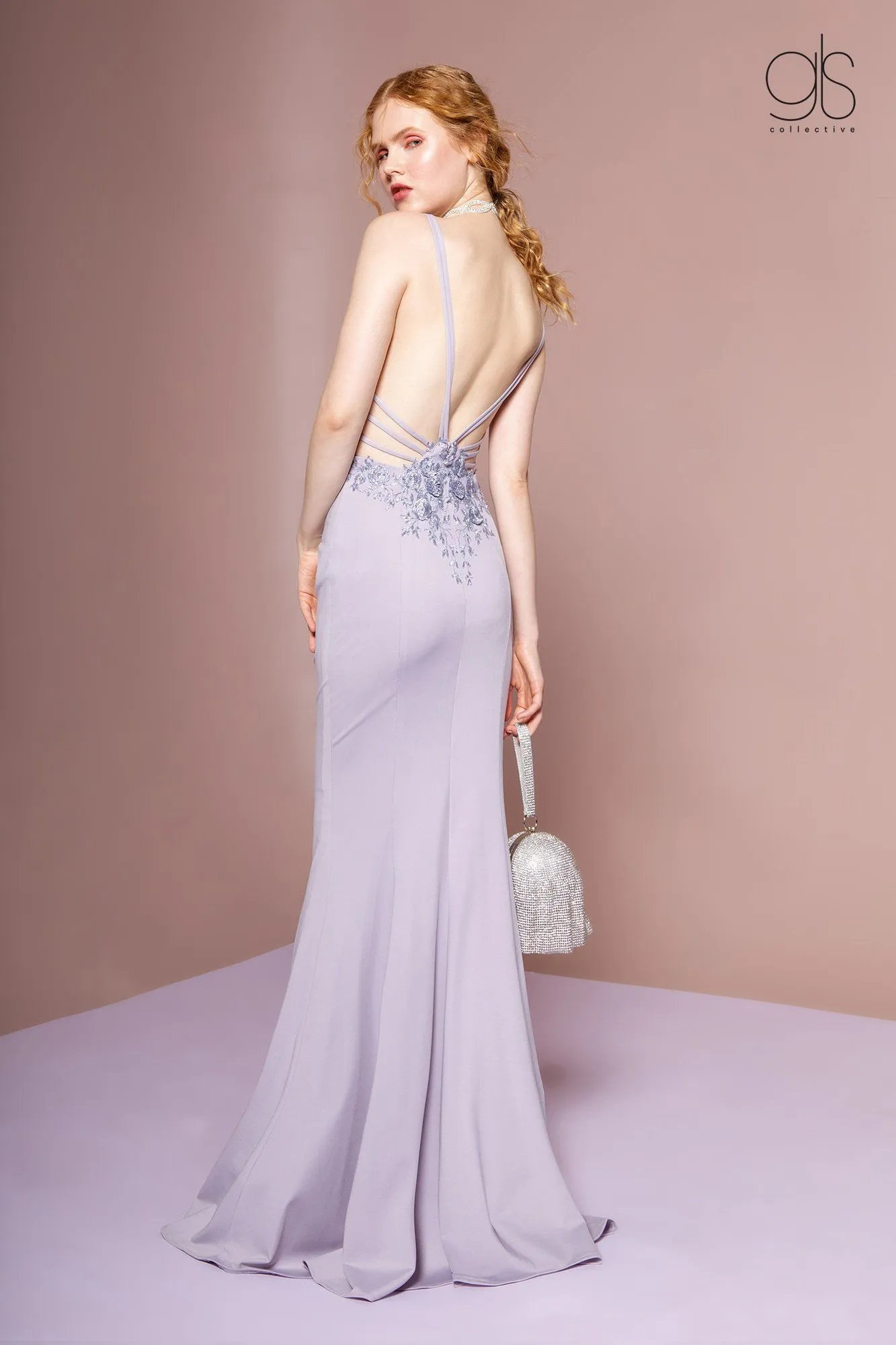 Long V-Neck Jersey Dress with Strappy Back by Elizabeth K GL2696