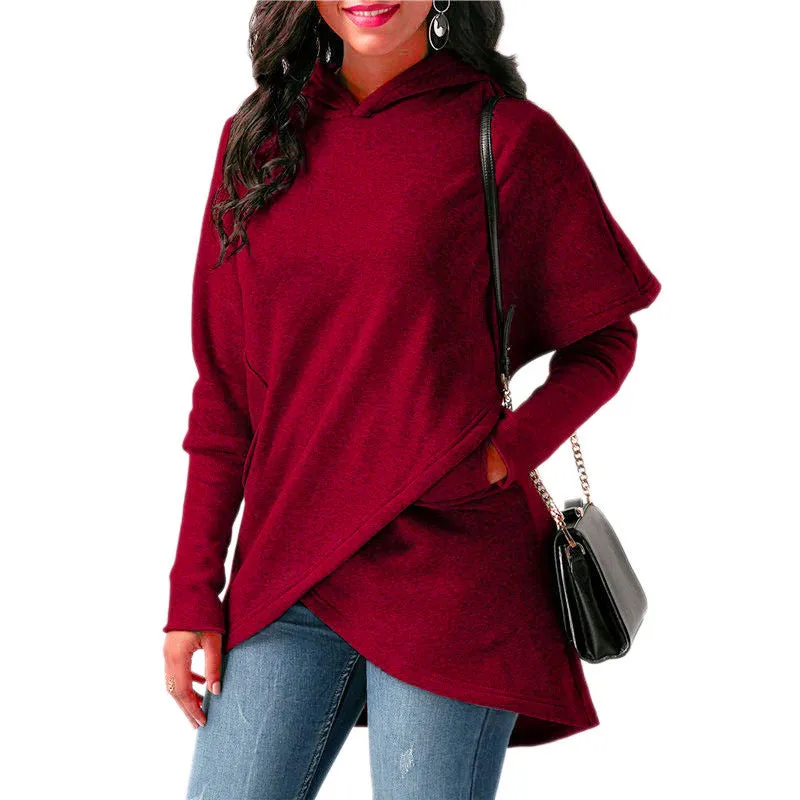Loose Hooded Irregular Long Sleeve Sweatshirt For Women Wholesale