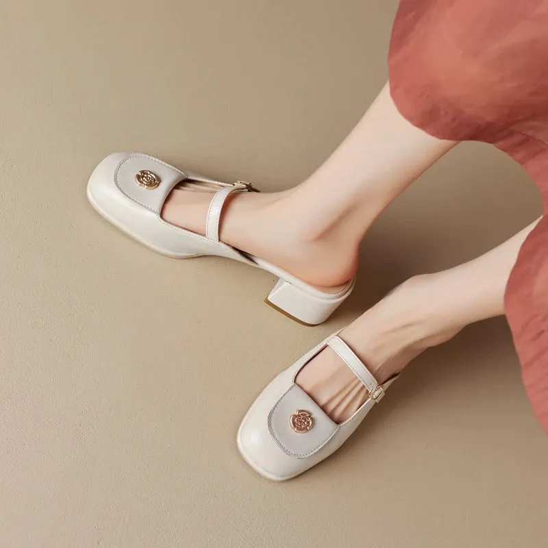 Loran Retro Round Toe Mule Pumps
