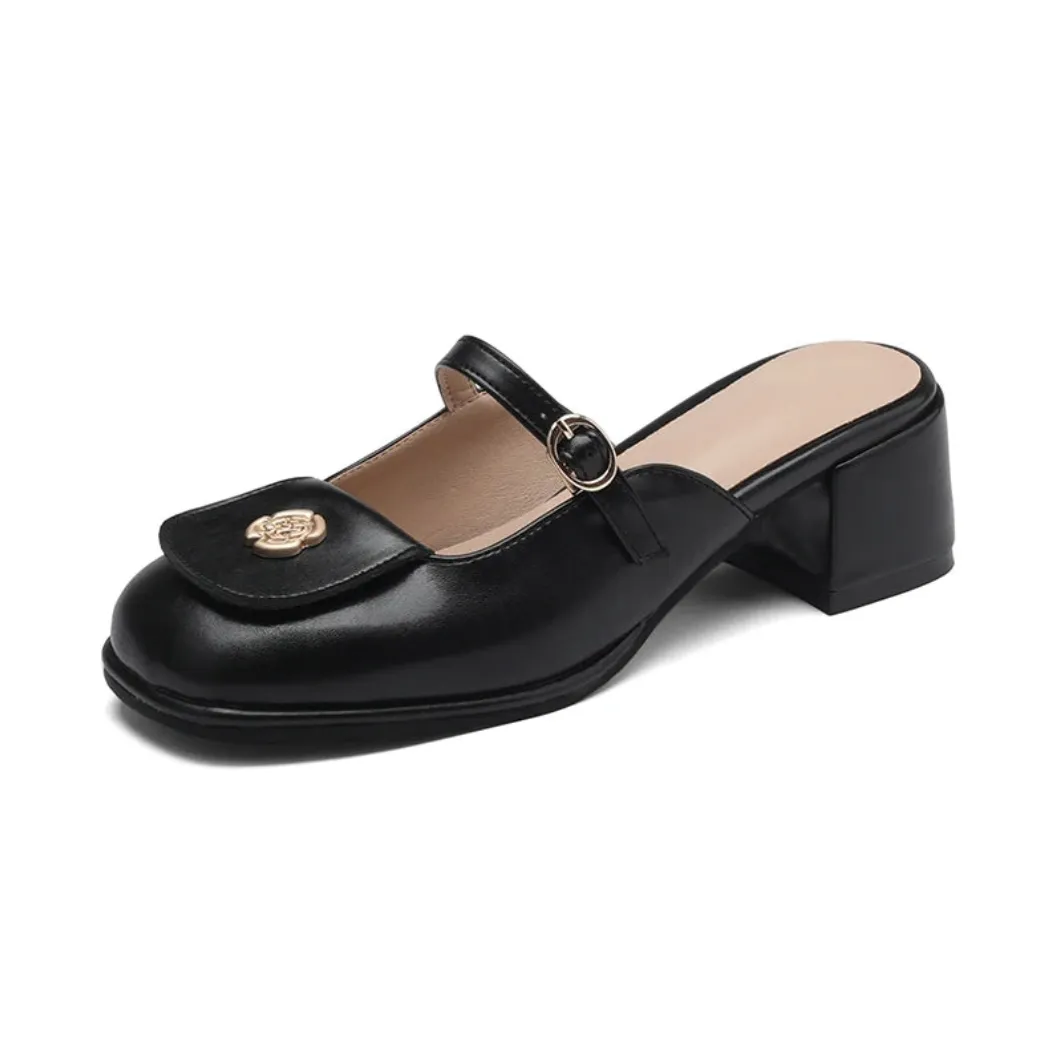 Loran Retro Round Toe Mule Pumps
