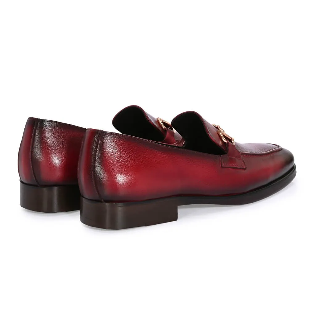 Luxora: Men’s Hand-Painted Leather Loafers with Gold Horsebit