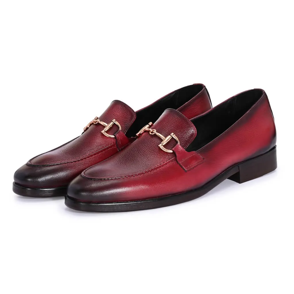 Luxora: Men’s Hand-Painted Leather Loafers with Gold Horsebit