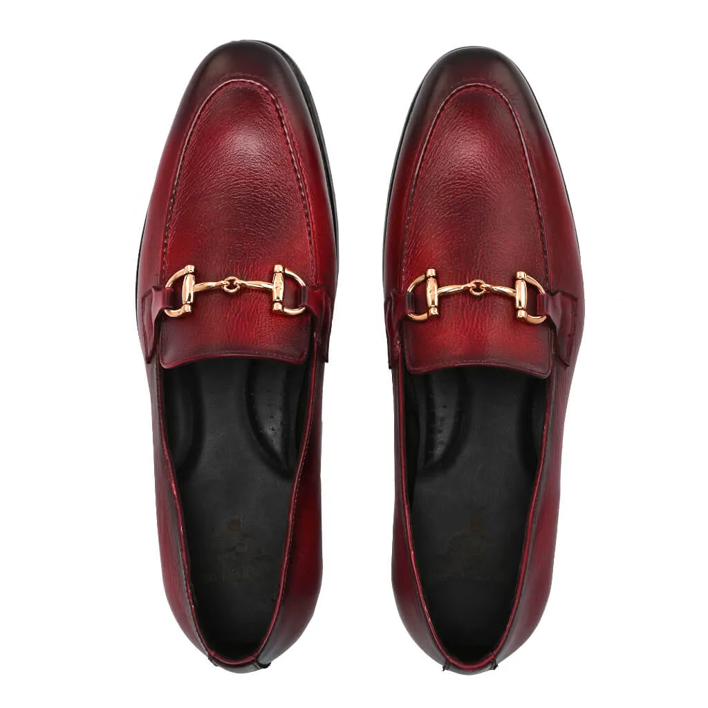 Luxora: Men’s Hand-Painted Leather Loafers with Gold Horsebit
