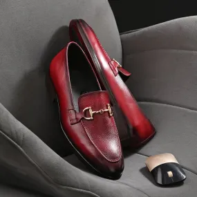 Luxora: Men’s Hand-Painted Leather Loafers with Gold Horsebit