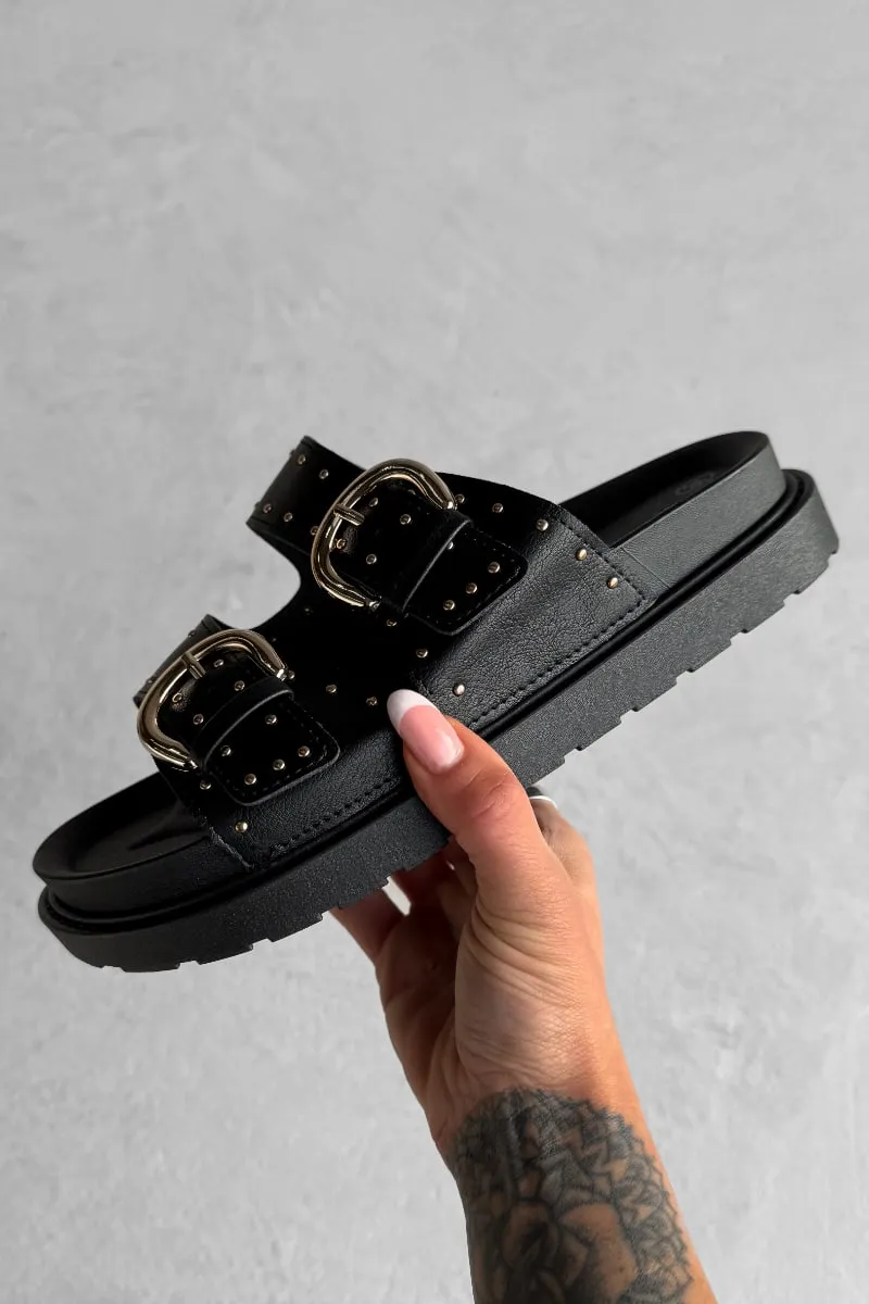 MIA Chunky Studded Buckle Sandals - Black