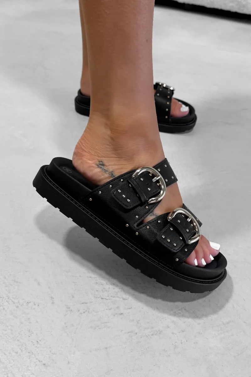 MIA Chunky Studded Buckle Sandals - Black