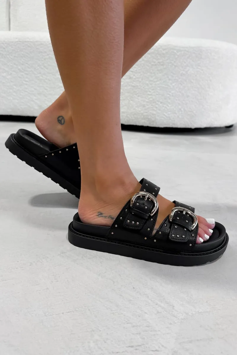 MIA Chunky Studded Buckle Sandals - Black