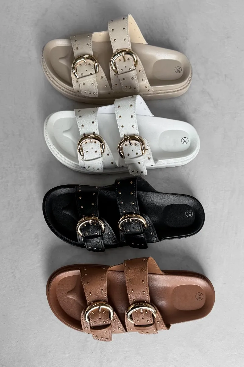 MIA Chunky Studded Buckle Sandals - Black