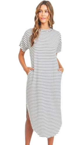 Mica Midi T Shirt Dress- White/Black