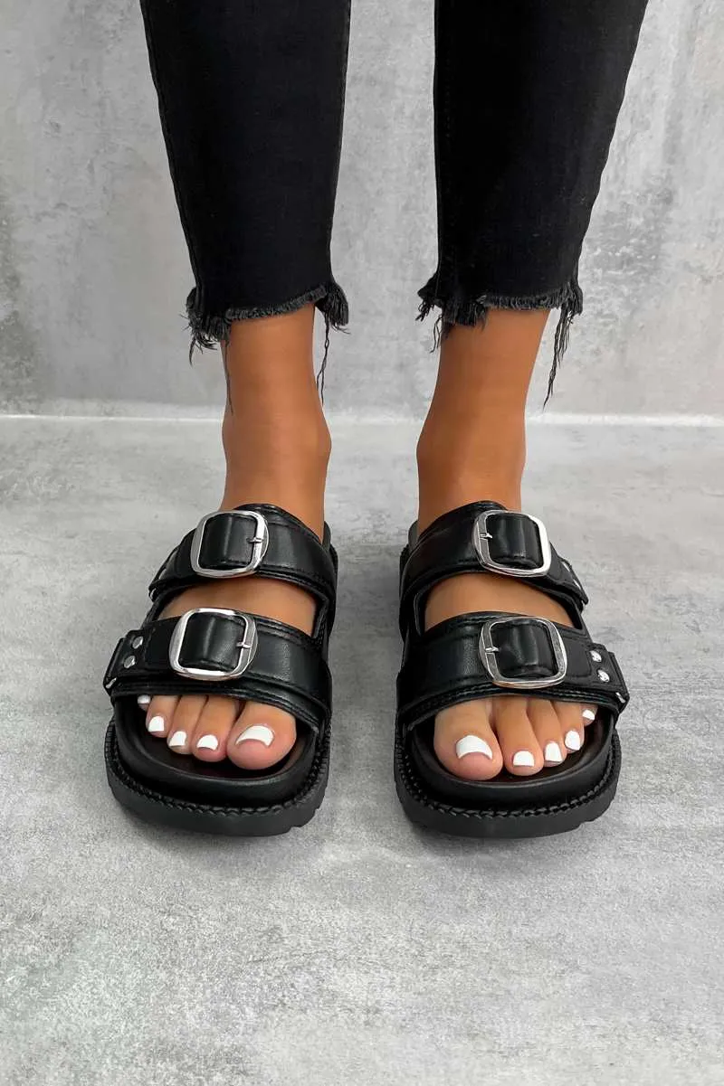 MONTEL Chunky Buckle Sandals - Black