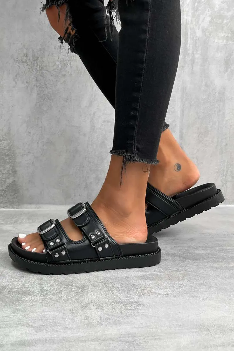 MONTEL Chunky Buckle Sandals - Black
