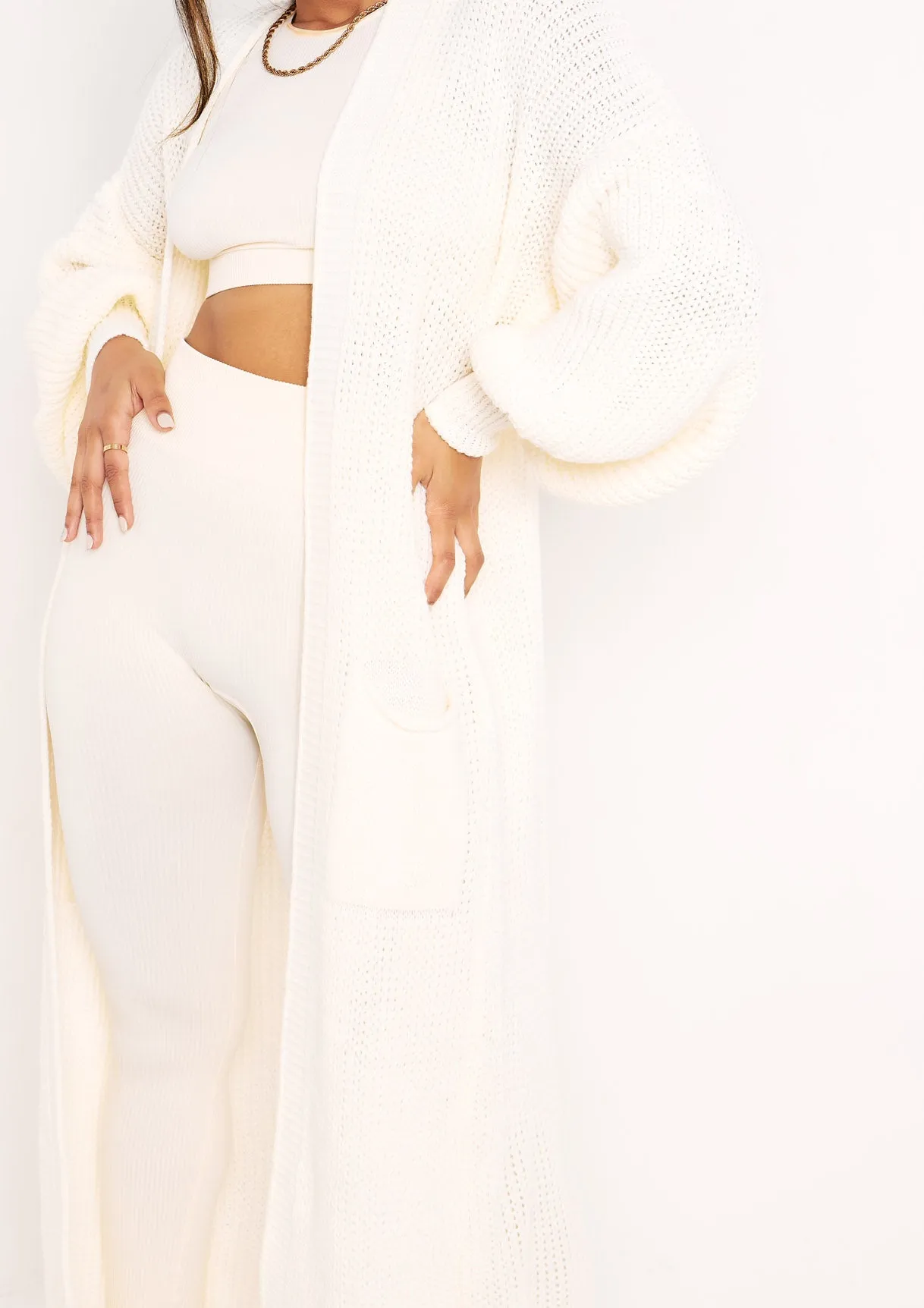 Nathalie Ivory Balloon Sleeve Knitted Cardigan