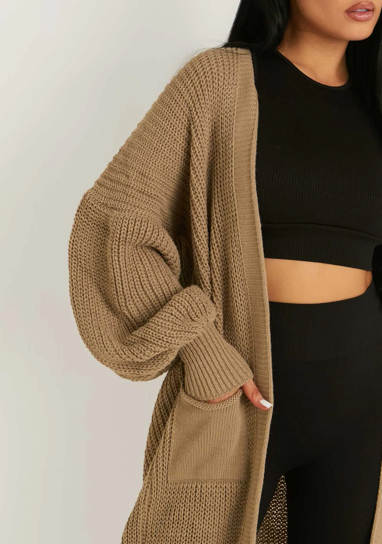 Nathalie Mocha Balloon Sleeve Knitted Cardigan