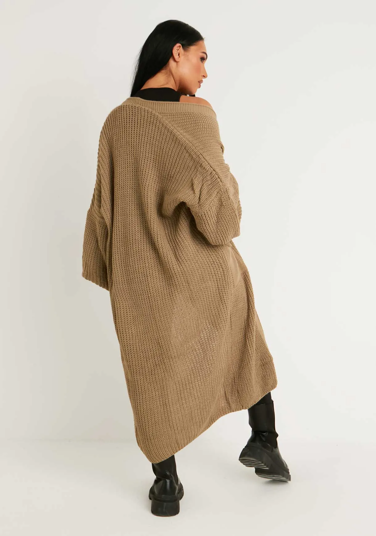 Nathalie Mocha Balloon Sleeve Knitted Cardigan
